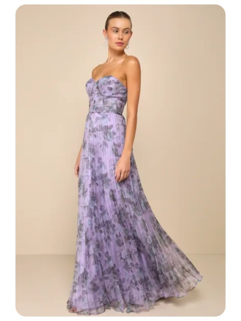 Lulus Purple Most Beautiful Day Floral Print Organza Strapless Maxi Dress sz S